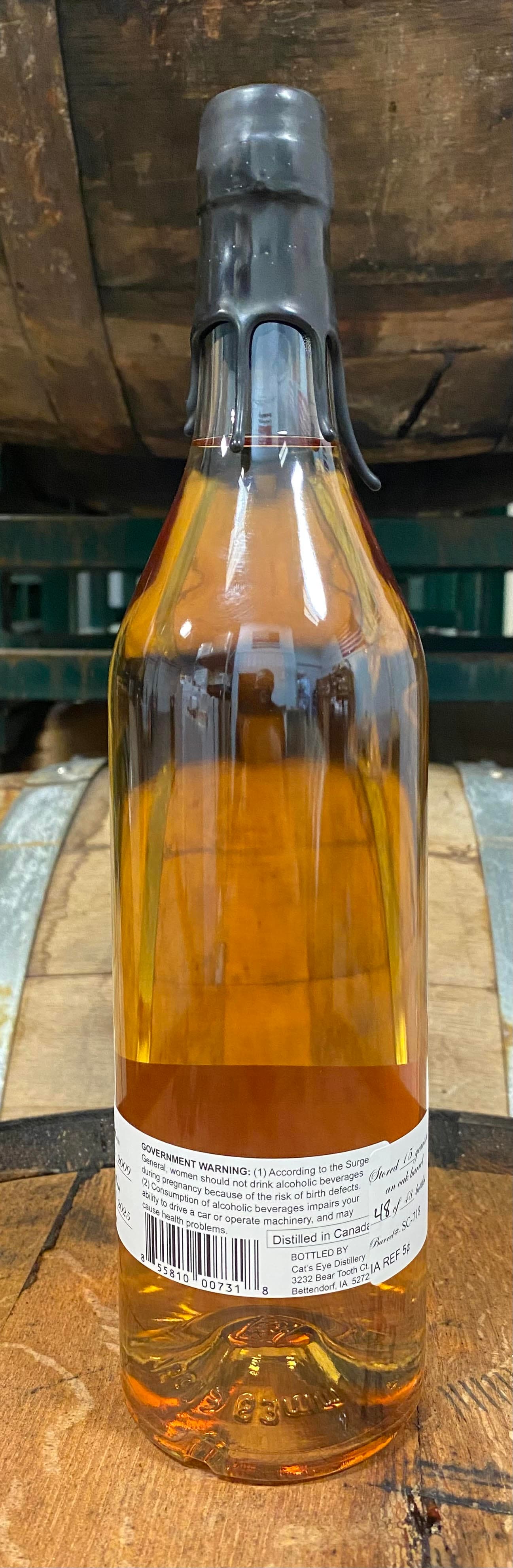 15 year Canadian Rye Whiskey bottle  back